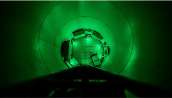 A top down view of the inside of a wind turbine with an Examesh data center inside